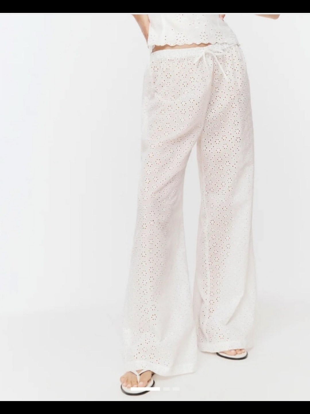 Reformation White Eyelet Tie-Waist Wide-Leg Pants